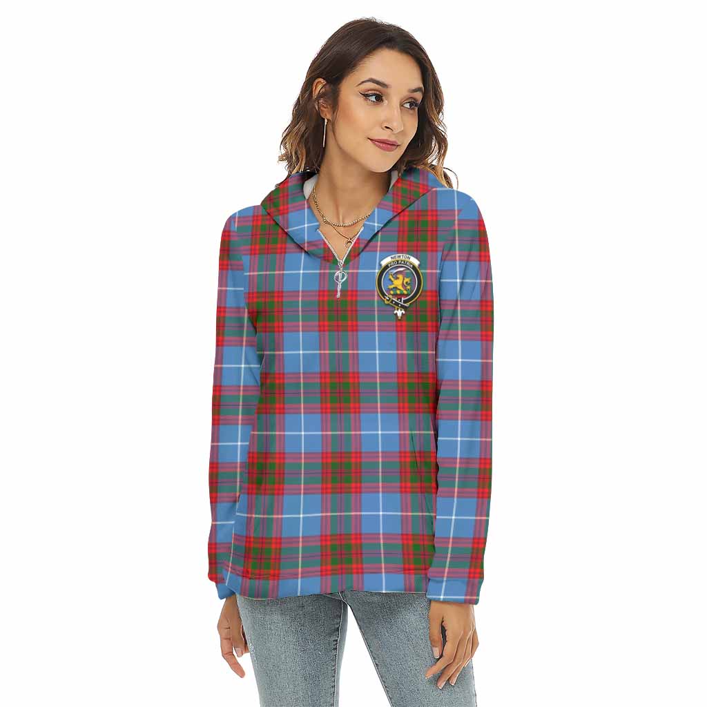 Tartan Vibes Clothing Newton Tartan Crest Women's Borg  Half Zip Fleece Hoodie