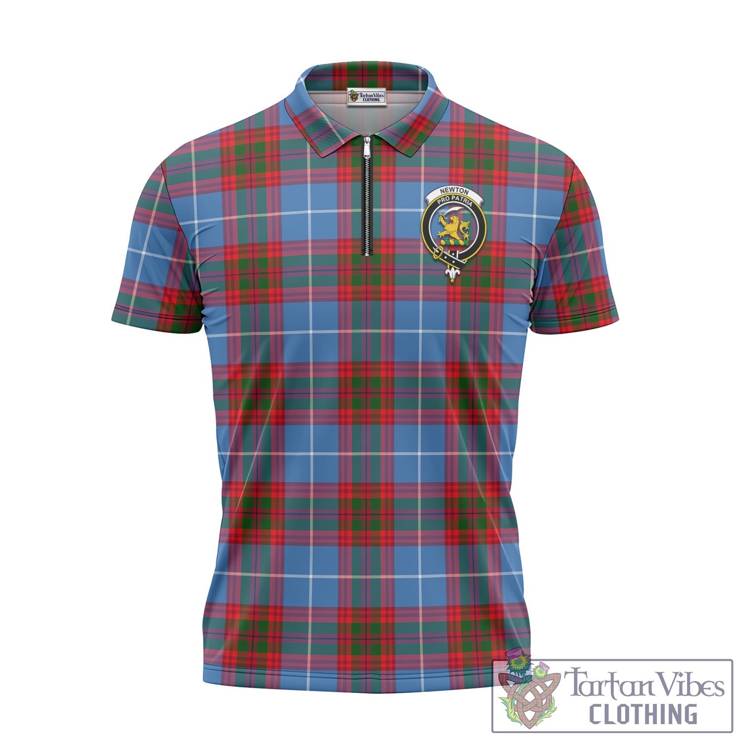 Tartan Vibes Clothing Newton Tartan Zipper Polo Shirt with Family Crest