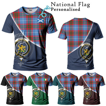 Newton Tartan T-Shirt with Personalised National Flag and Family Crest Half Style