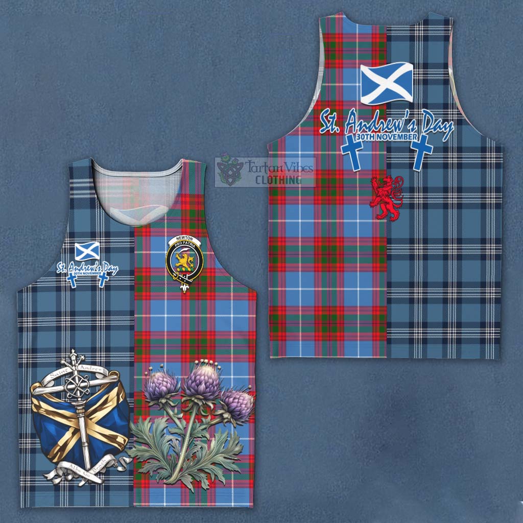 Tartan Vibes Clothing Newton Tartan Men's Tank Top Happy St. Andrew's Day Half Tartan Style