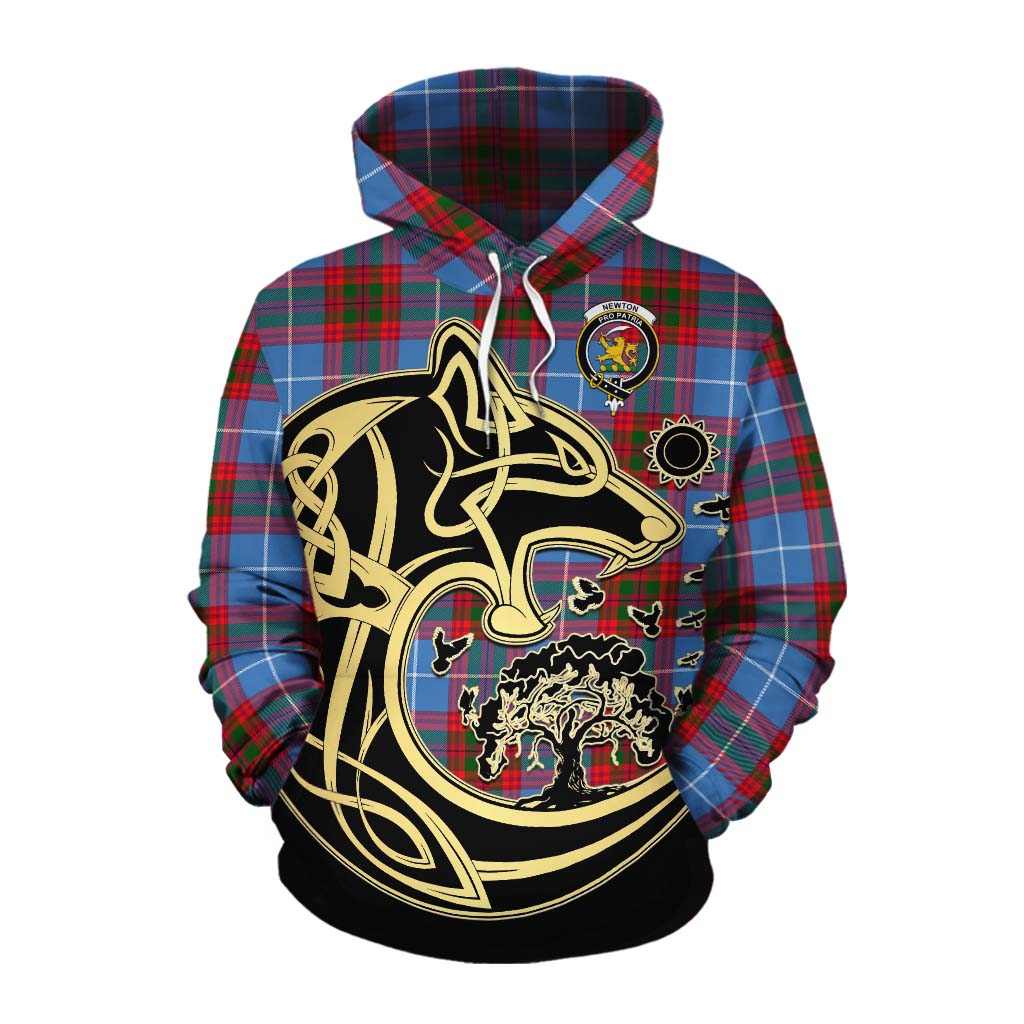 Tartan Vibes Clothing Newton Tartan Cotton Hoodie with Family Crest Celtic Wolf Style