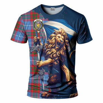 Newton Tartan Family Crest T-Shirt with Scottish Majestic Lion