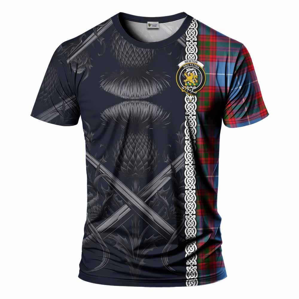 Tartan Vibes Clothing Newton Tartan T-Shirt with Family Crest Cross Sword Thistle Celtic Vibes