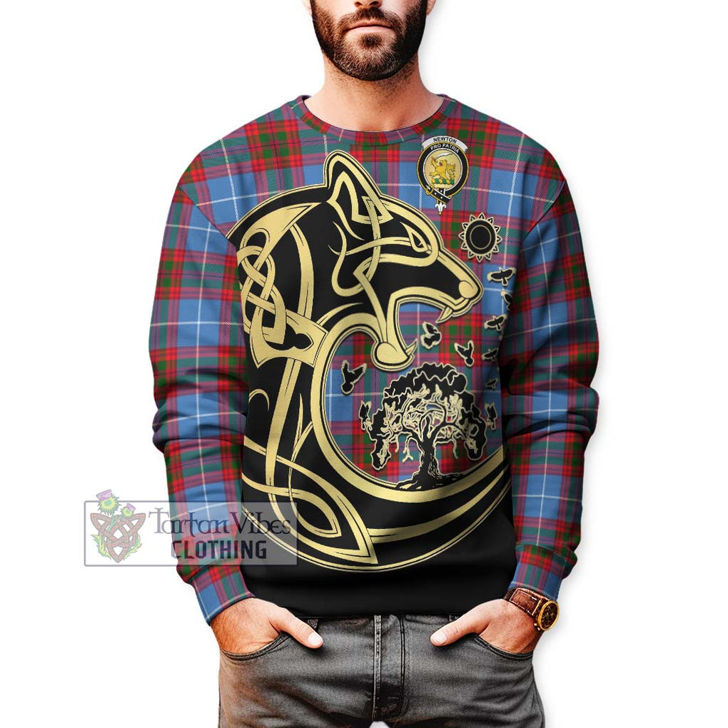 Newton Tartan Sweatshirt with Family Crest Celtic Wolf Style Unisex - Tartan Vibes Clothing