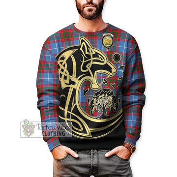 Newton Tartan Sweatshirt with Family Crest Celtic Wolf Style