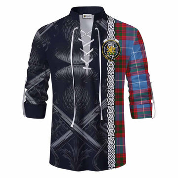 Newton Tartan Ghillie Kilt Shirt with Family Crest Cross Sword Thistle Celtic Vibes