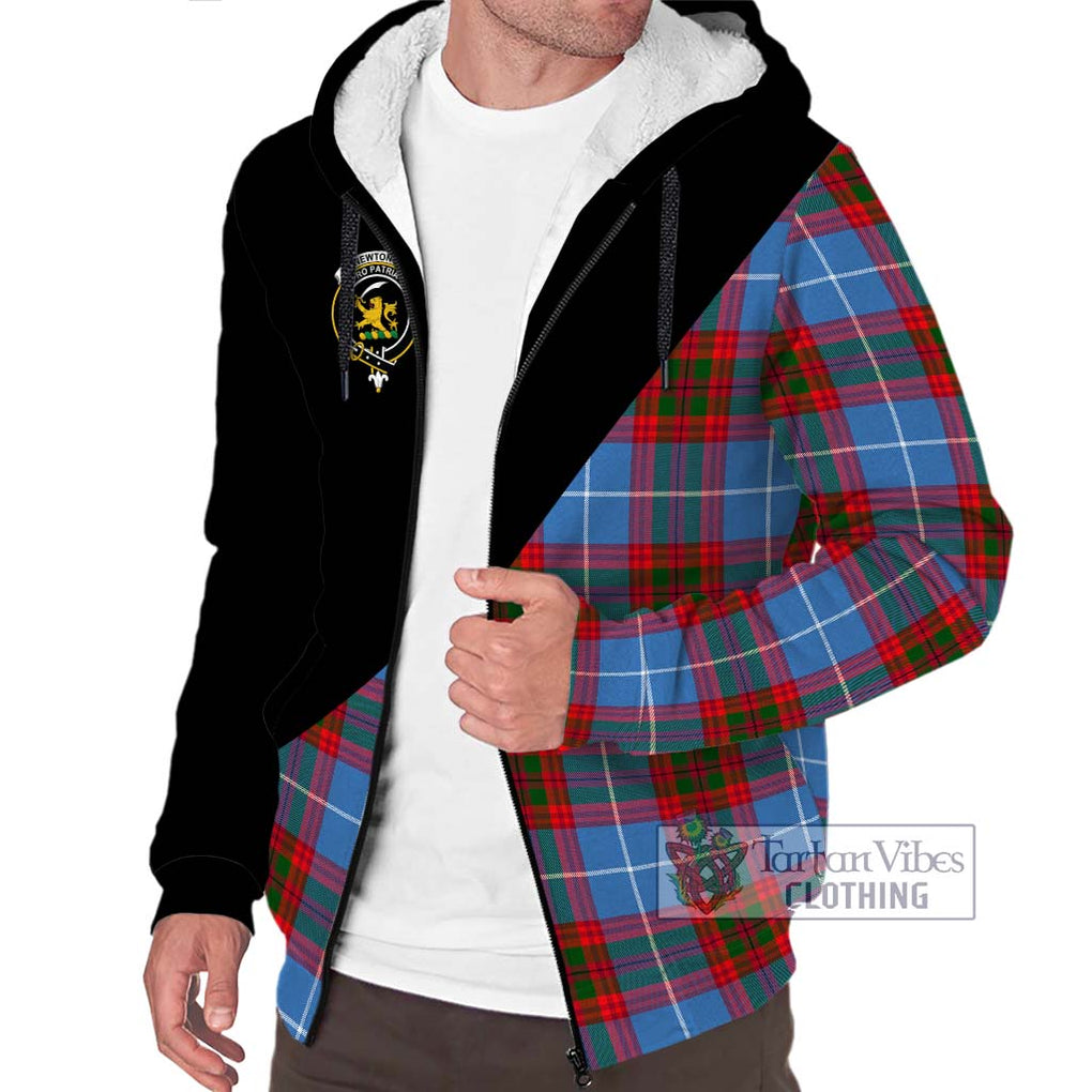 Newton Tartan Sherpa Hoodie with Family Crest and Military Logo Style Unisex S - Tartanvibesclothing Shop