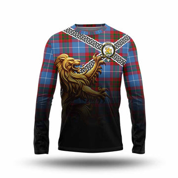 Newton Crest Tartan Long Sleeve T-Shirt with Golden Lion Emblem Celtic Style Unisex - Tartan Vibes Clothing