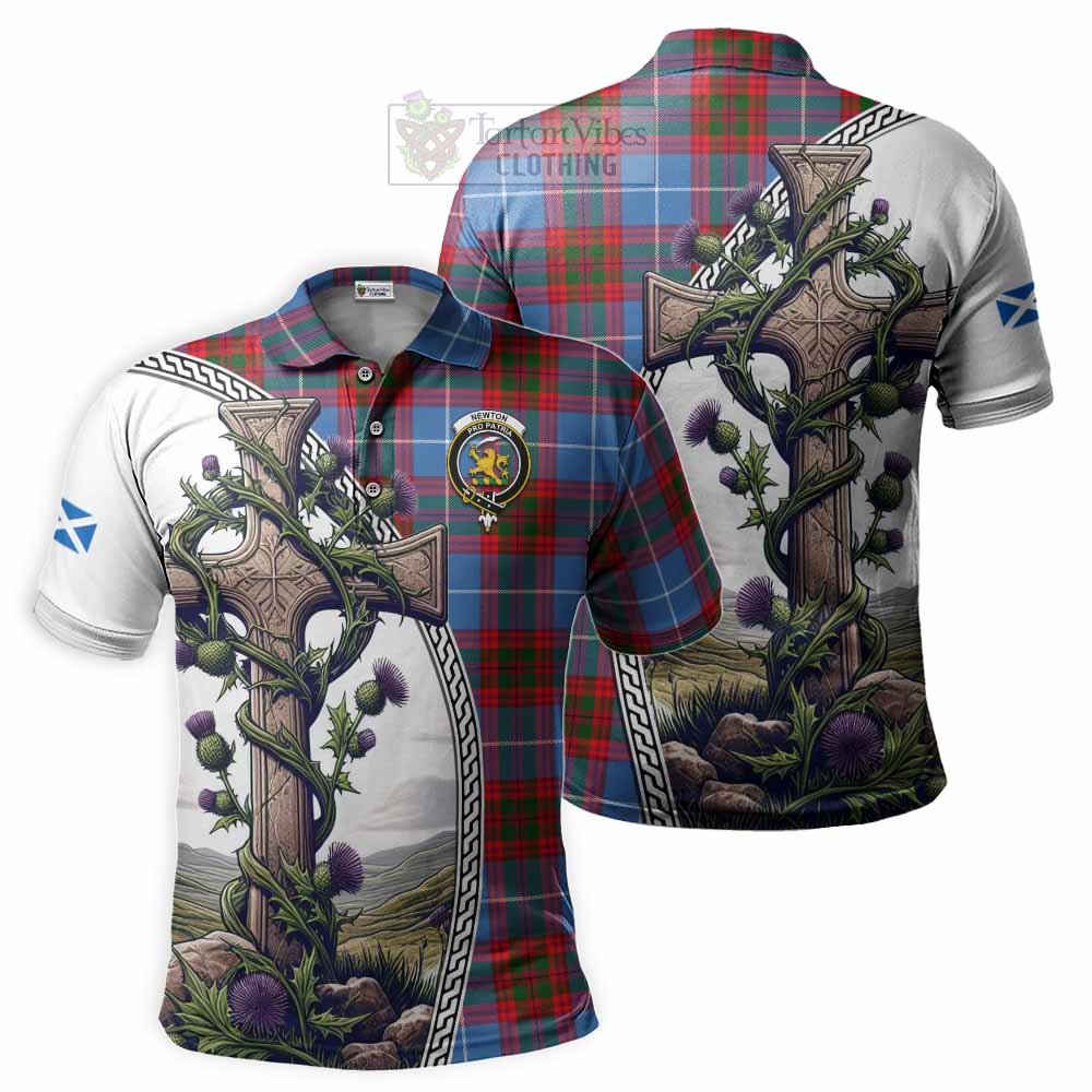 Tartan Vibes Clothing Newton Tartan Polo Shirt with Family Crest and St. Andrew's Cross Accented by Thistle Vines