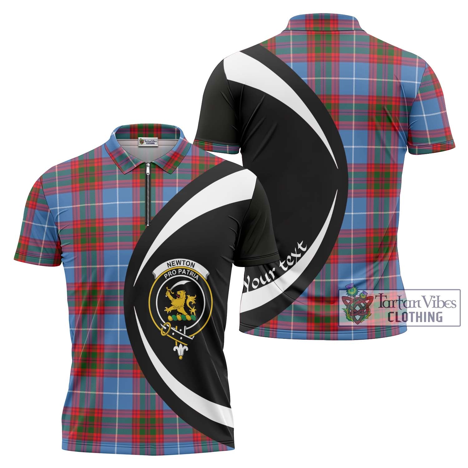 Tartan Vibes Clothing Newton Tartan Zipper Polo Shirt with Family Crest Circle Style