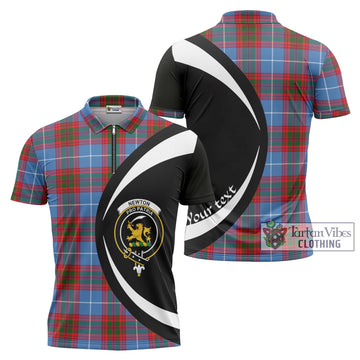 Newton Tartan Zipper Polo Shirt with Family Crest Circle Style