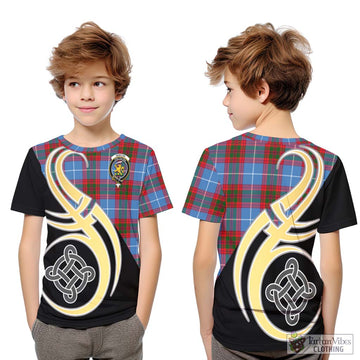 Newton Tartan Kid T-Shirt with Family Crest and Celtic Symbol Style