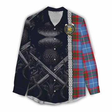 Newton Tartan Women's Casual Shirt with Family Crest Cross Sword Thistle Celtic Vibes