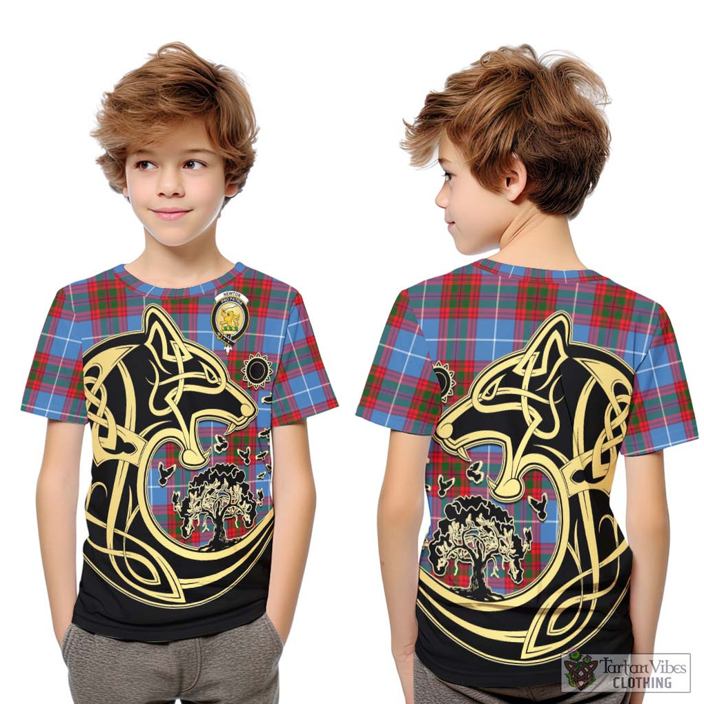 Newton Tartan Kid T-Shirt with Family Crest Celtic Wolf Style Youth XL Size14 - Tartan Vibes Clothing