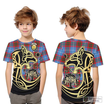 Newton Tartan Kid T-Shirt with Family Crest Celtic Wolf Style