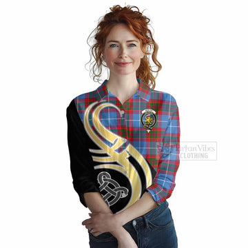 Newton Tartan Women's Casual Shirt with Family Crest and Celtic Symbol Style