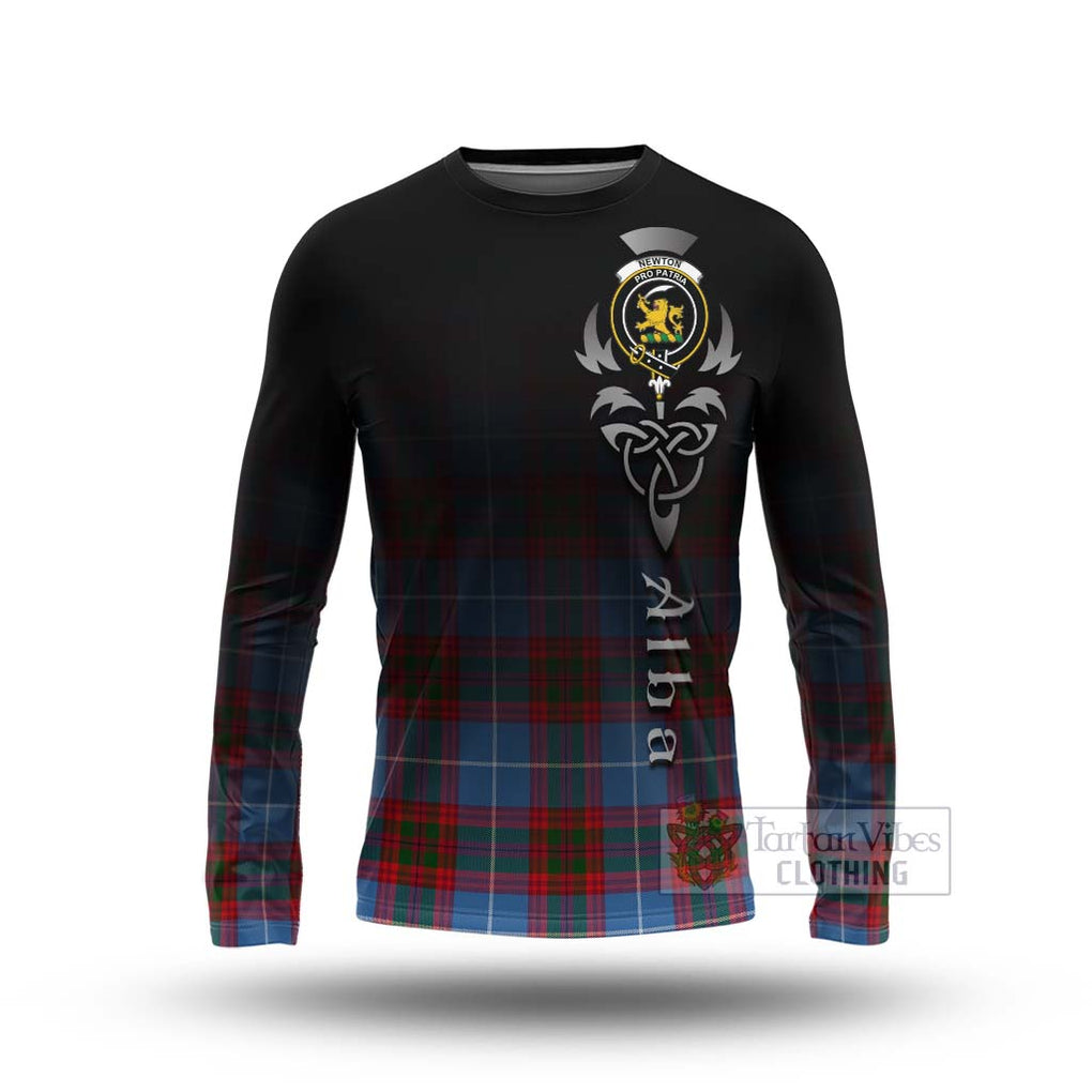 Tartan Vibes Clothing Newton Tartan Long Sleeve T-Shirt Featuring Alba Gu Brath Family Crest Celtic Inspired