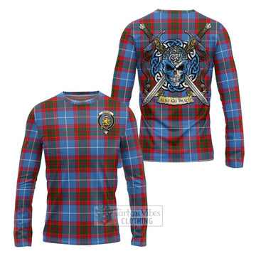 Newton Tartan Long Sleeve T-Shirt with Family Crest Celtic Skull Style