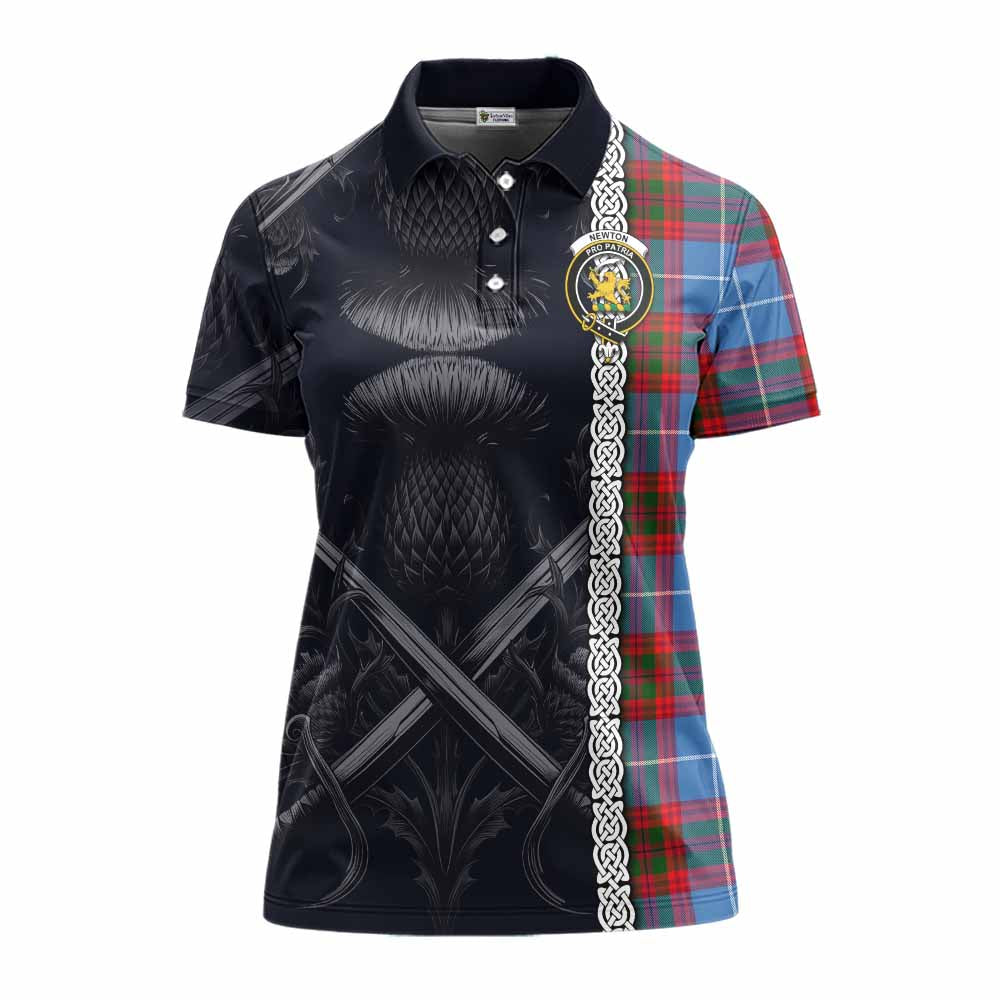 Tartan Vibes Clothing Newton Tartan Women's Polo Shirt with Family Crest Cross Sword Thistle Celtic Vibes