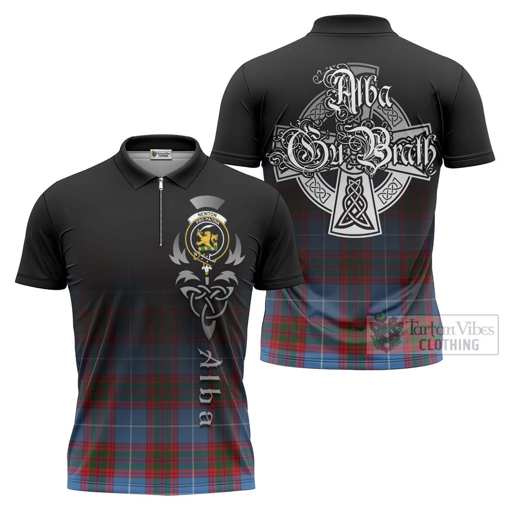 Tartan Vibes Clothing Newton Tartan Zipper Polo Shirt Featuring Alba Gu Brath Family Crest Celtic Inspired