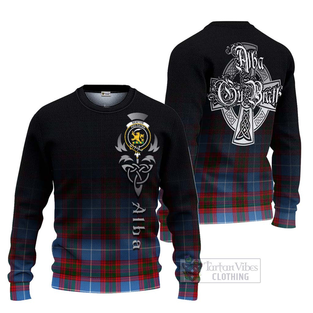 Tartan Vibes Clothing Newton Tartan Knitted Sweater Featuring Alba Gu Brath Family Crest Celtic Inspired