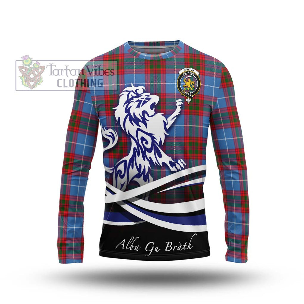 Newton Tartan Long Sleeve T-Shirt with Alba Gu Brath Regal Lion Emblem Unisex - Tartanvibesclothing Shop