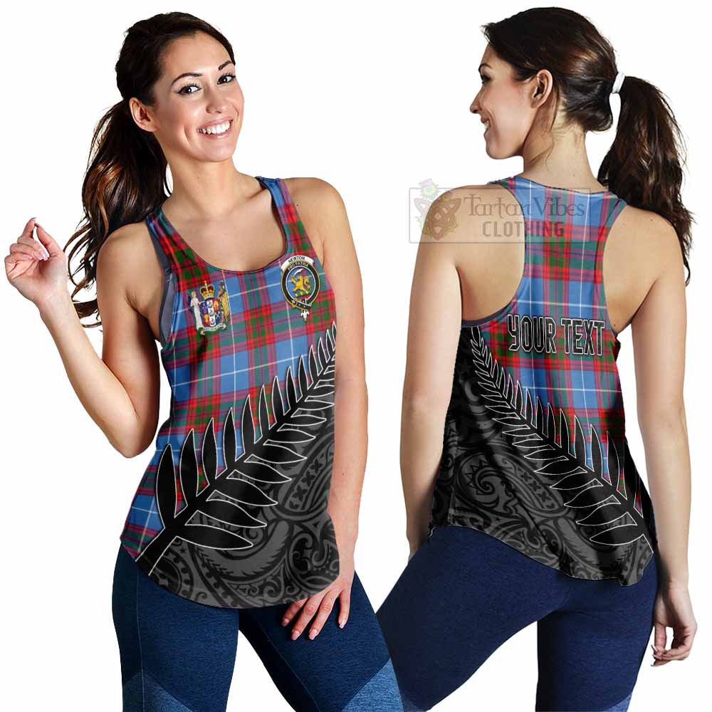 Tartan Vibes Clothing Newton Crest Tartan Women's Racerback Tanks with New Zealand Silver Fern Half Style