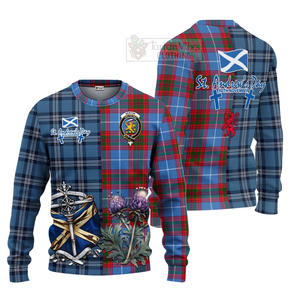 Tartan Vibes Clothing Newton Tartan Knitted Sweater Happy St. Andrew's Day Half Tartan Style