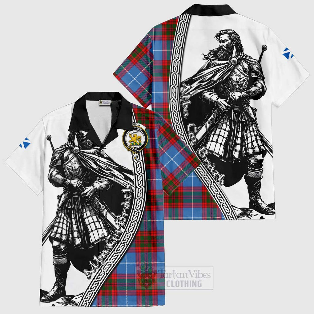 Tartan Vibes Clothing Newton Tartan Clan Crest Short Sleeve Button Shirt with Highlander Warrior Celtic Style