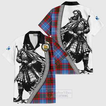 Newton Tartan Clan Crest Short Sleeve Button Shirt with Highlander Warrior Celtic Style