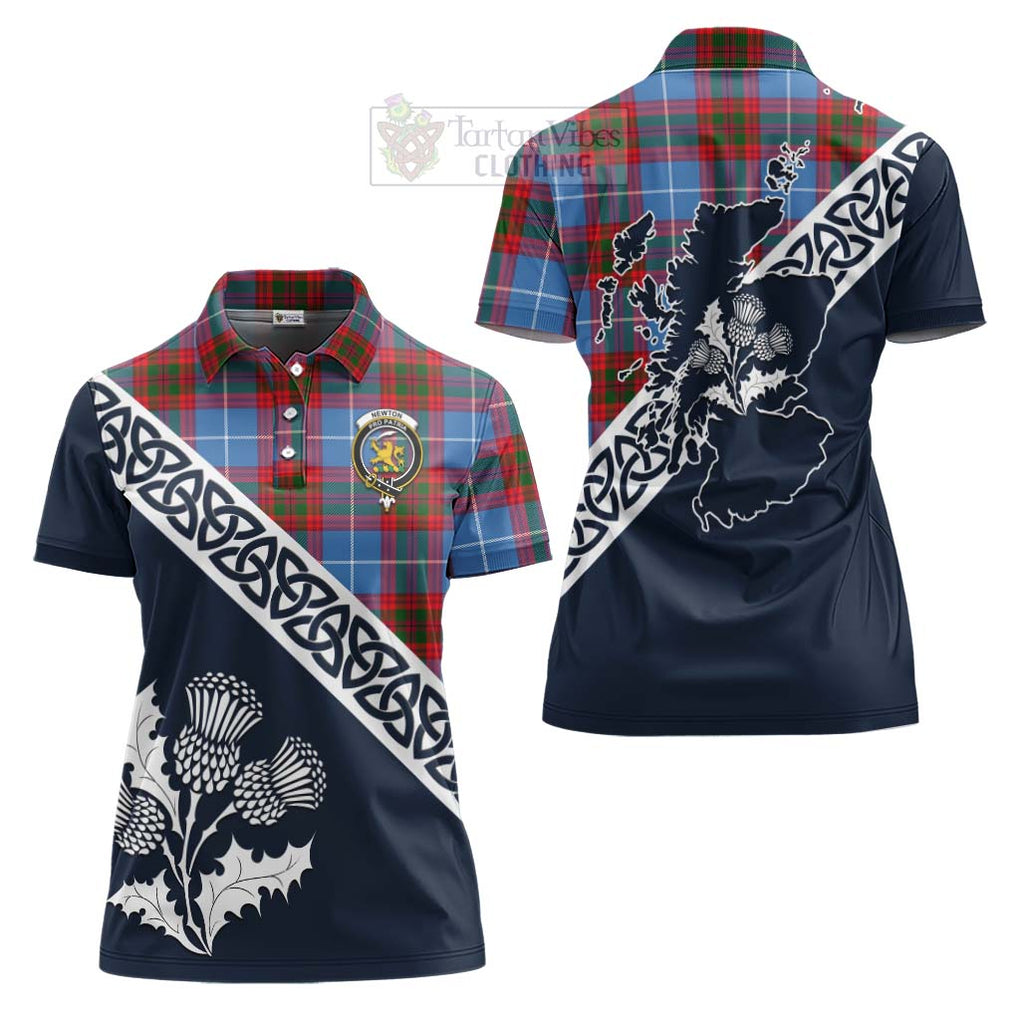 Tartan Vibes Clothing Newton Tartan Women's Polo Shirt Featuring Thistle and Scotland Map