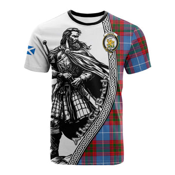 Newton Tartan Clan Crest Cotton T-shirt with Highlander Warrior Celtic Style