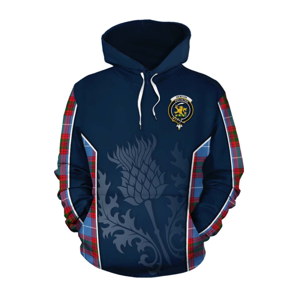 Tartan Vibes Clothing Newton Tartan Cotton Hoodie with Family Crest and Scottish Thistle Vibes Sport Style