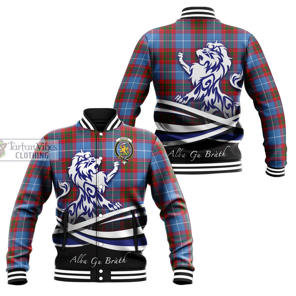 Newton Tartan Baseball Jacket with Alba Gu Brath Regal Lion Emblem Unisex - Tartanvibesclothing Shop