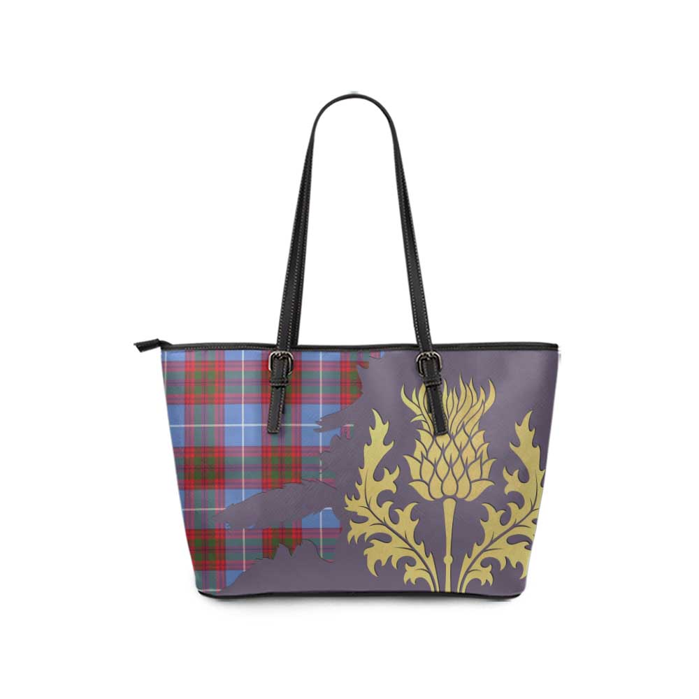 Newton Tartan Leather Tote Bag Gold Thistle Style - Tartan Vibes Clothing