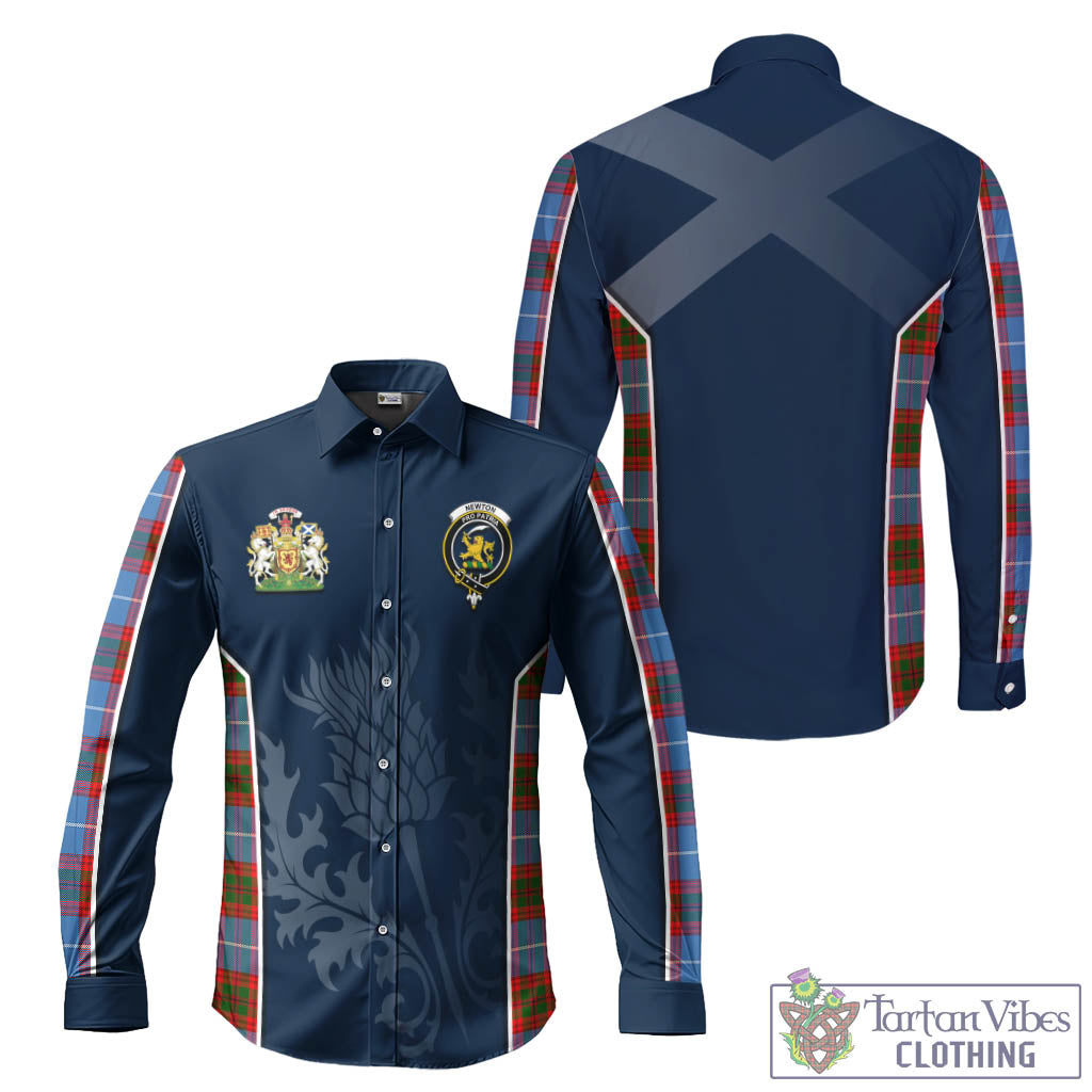 Tartan Vibes Clothing Newton Tartan Long Sleeve Button Up Shirt with Family Crest and Scottish Thistle Vibes Sport Style