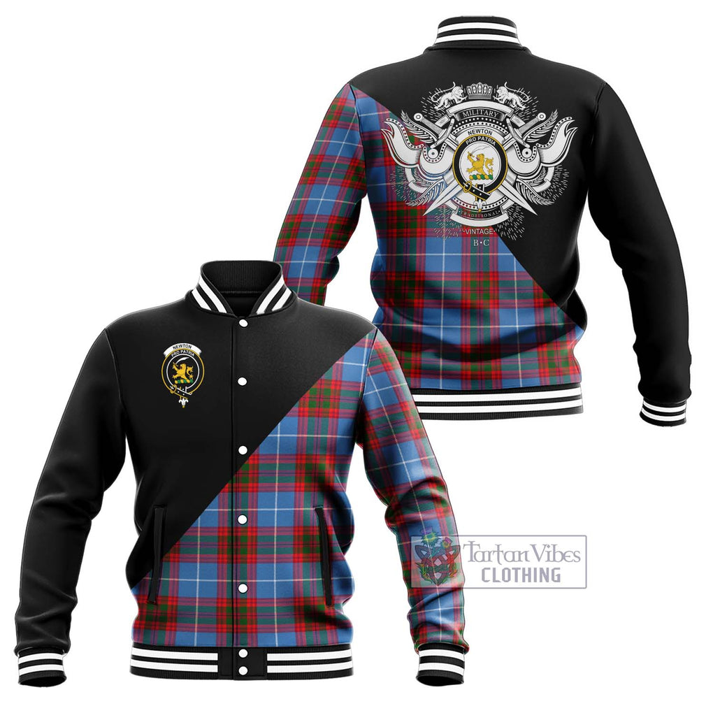 Newton Tartan Baseball Jacket with Family Crest and Military Logo Style Unisex - Tartanvibesclothing Shop