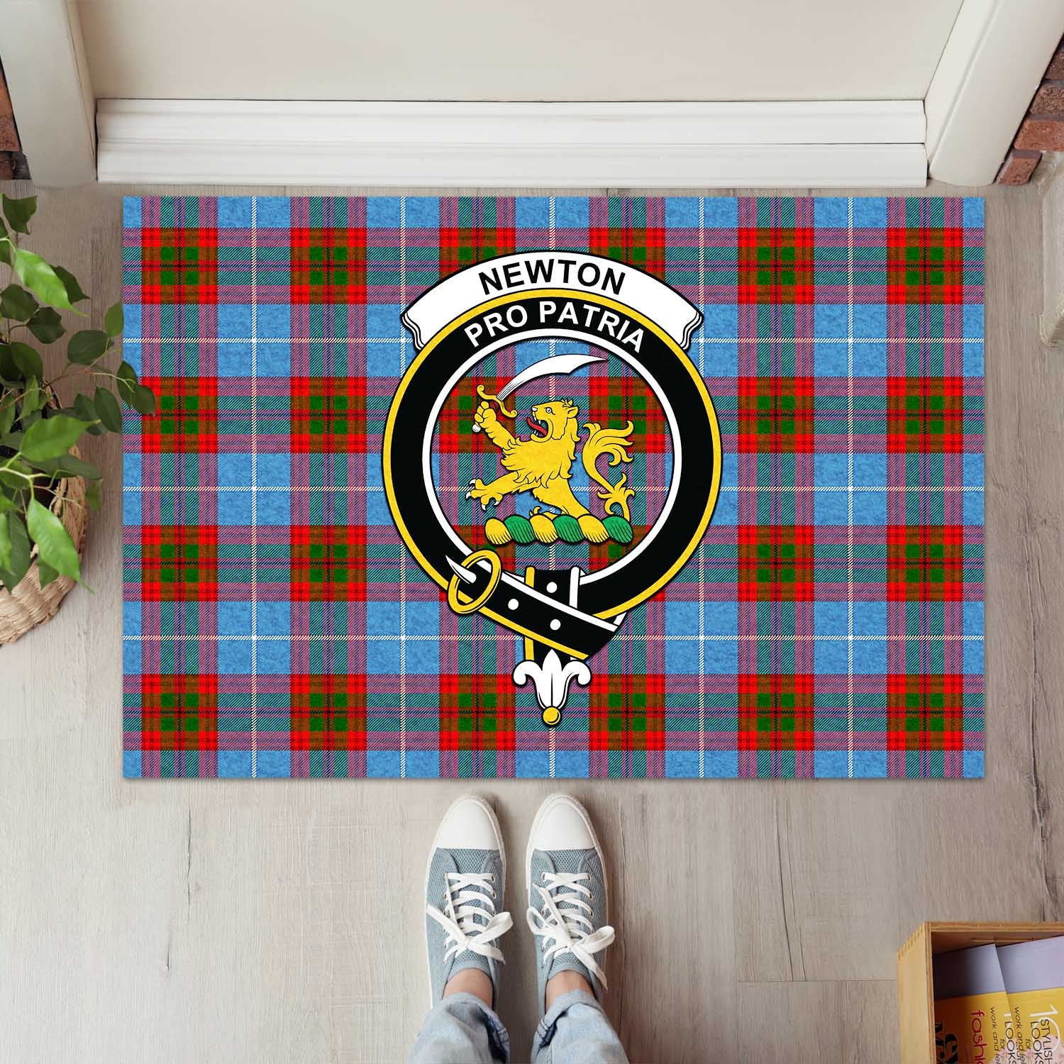 Newton Tartan Door Mat with Family Crest - Tartanvibesclothing