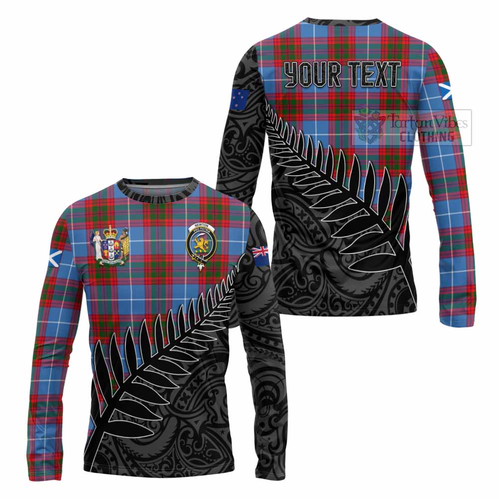 Tartan Vibes Clothing Newton Crest Tartan Long Sleeve T-Shirt with New Zealand Silver Fern Half Style