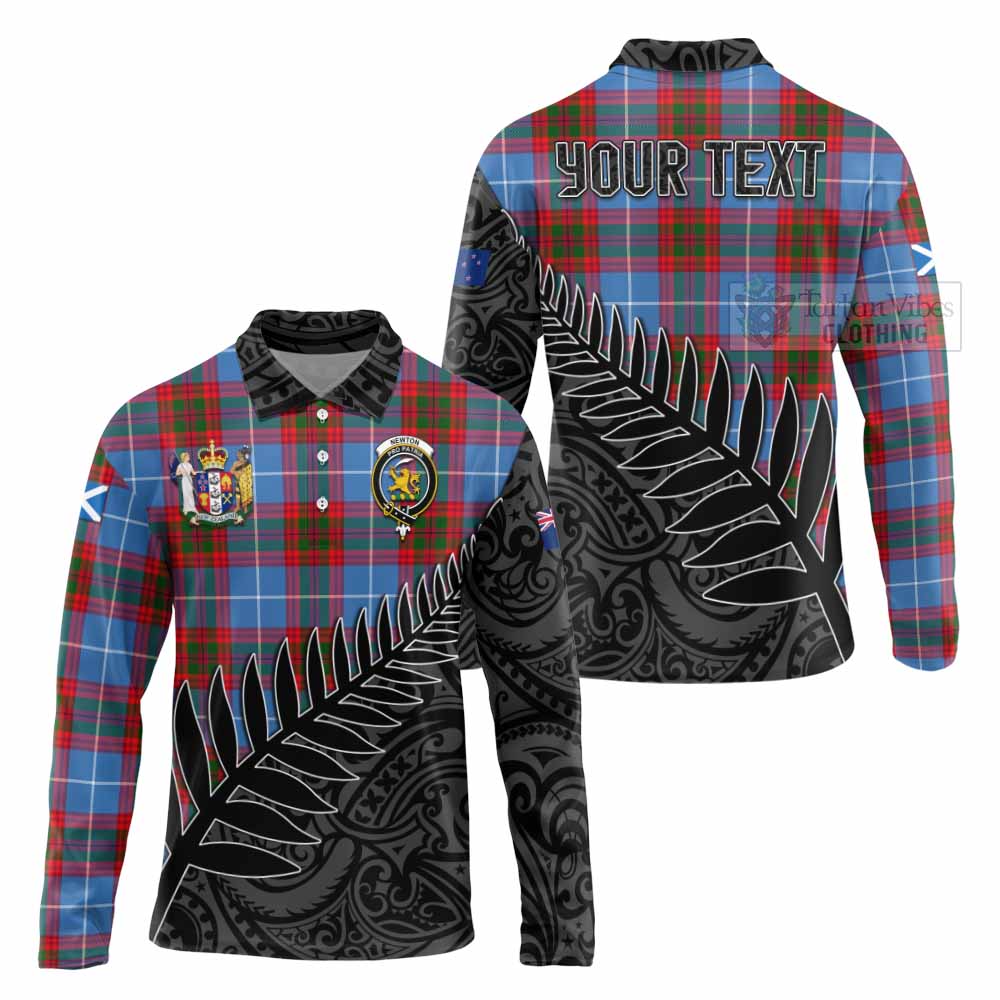 Tartan Vibes Clothing Newton Crest Tartan Long Sleeve Polo Shirt with New Zealand Silver Fern Half Style