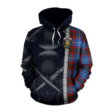 Newton Tartan Cotton Hoodie with Family Crest Cross Sword Thistle Celtic Vibes