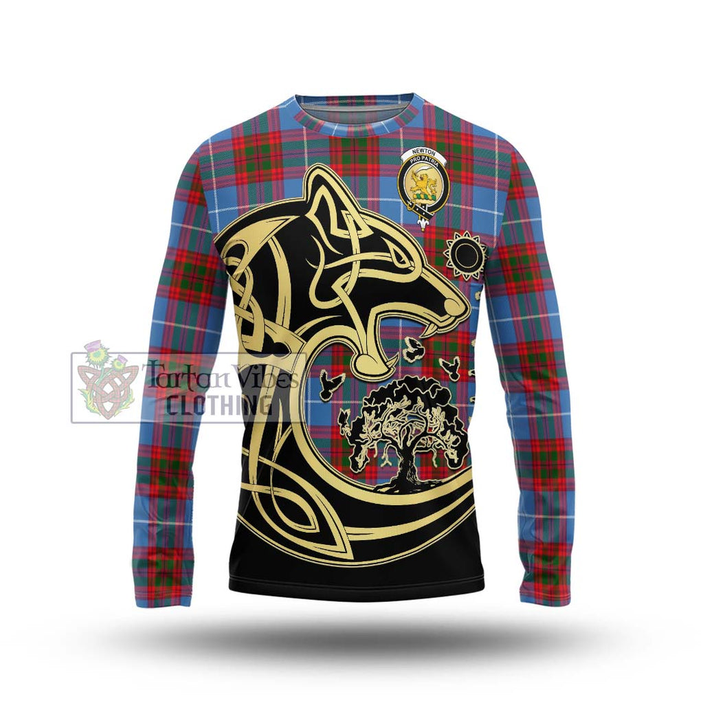 Newton Tartan Long Sleeve T-Shirt with Family Crest Celtic Wolf Style Unisex - Tartan Vibes Clothing