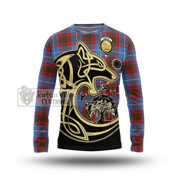 Newton Tartan Long Sleeve T-Shirt with Family Crest Celtic Wolf Style