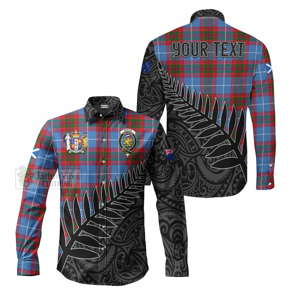 Tartan Vibes Clothing Newton Crest Tartan Long Sleeve Button Shirt with New Zealand Silver Fern Half Style