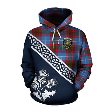 Newton Tartan Cotton Hoodie Featuring Thistle and Scotland Map