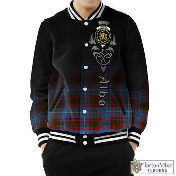 Newton Tartan Baseball Jacket Featuring Alba Gu Brath Family Crest Celtic Inspired