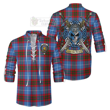 Newton Tartan Ghillie Kilt Shirt with Family Crest Celtic Skull Style