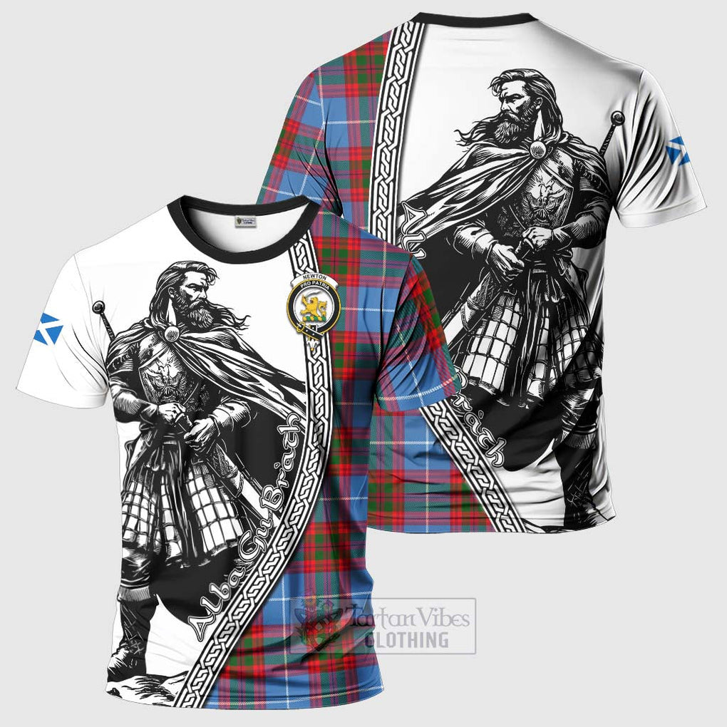 Tartan Vibes Clothing Newton Tartan Clan Crest T-Shirt with Highlander Warrior Celtic Style