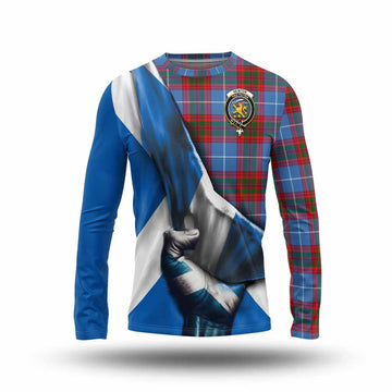 Newton Tartan Long Sleeve T-Shirt with Family Crest Scotland Patriotic Style