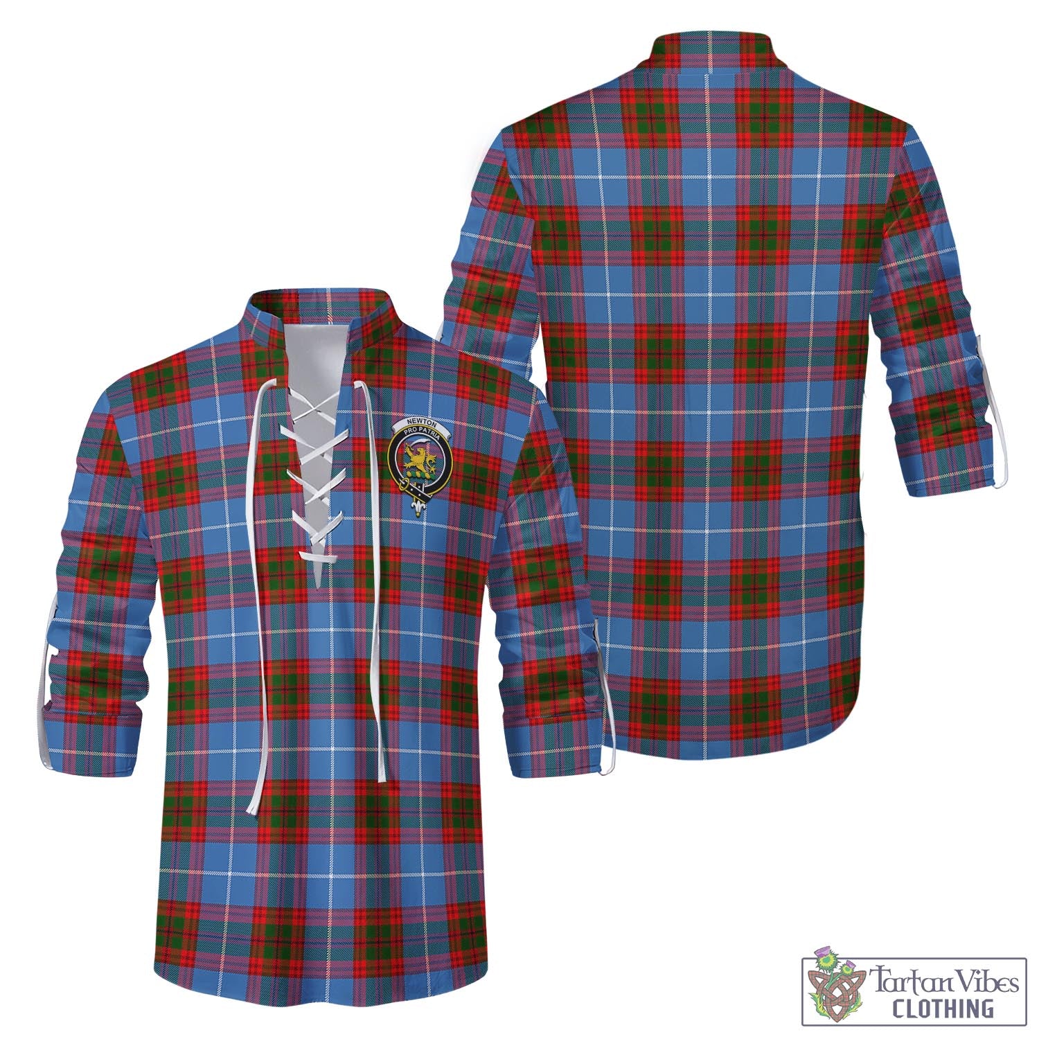 Tartan Vibes Clothing Newton Tartan Men's Scottish Traditional Jacobite Ghillie Kilt Shirt with Family Crest